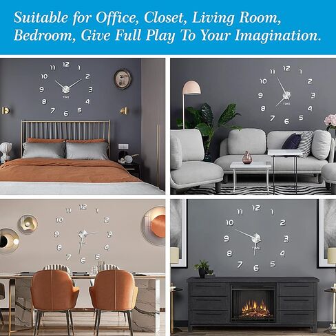 VREAONE Large Wall Clock for Living Room Decor,Frameless DIY Modern 3D Wall Clock with Mirror Numbers Stickers for Home Bedroom Office Wall Decorations Ideas(Black) in Saudi Arabia