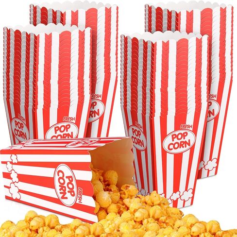 Teling 100 Pack Movie Night Popcorn Boxes Disposable Paper Popcorn Buckets Red and White Striped Popcorn Container Vintage Retro Nostalgic Popcorn Holders for Movie Carnival Circus Birthday Party in Saudi Arabia