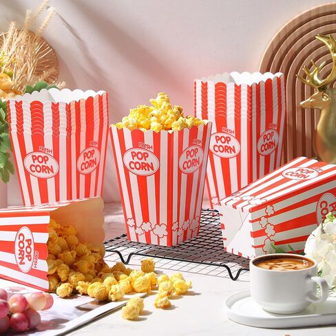 Teling 100 Pack Movie Night Popcorn Boxes Disposable Paper Popcorn Buckets Red and White Striped Popcorn Container Vintage Retro Nostalgic Popcorn Holders for Movie Carnival Circus Birthday Party in Saudi Arabia