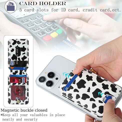 Ｈａｖａｙａ for Magsafe Wallet with Card Holder for iPhone 16/15 / 14/13 12 Series Magnetic Phone Wallet for Men and Women Leather Zipper Wallet with Adjustable Stand-White Leopard Print in Kuwait