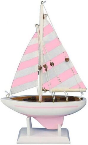 Hampton Nautical Sailboat9-115 مركب شراعي خشبي جميل باللون الوردي 9-115 مركب شراعي 9 بوصة - ديكور مركب شراعي - سفينة شراعية 9-115 in Saudi Arabia