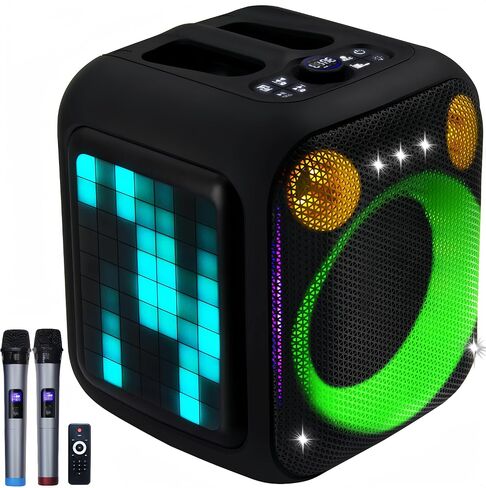 Karaoke Machine Bluetooth Portable Box Party Speaker PA System with 2 UHF Wireless Microphones,6.5"Subwoofer 180W Bass,Dynamic LED Lights, for Adults Kids Home Outdoor,Remote,TWS AUX USB TF in Saudi Arabia