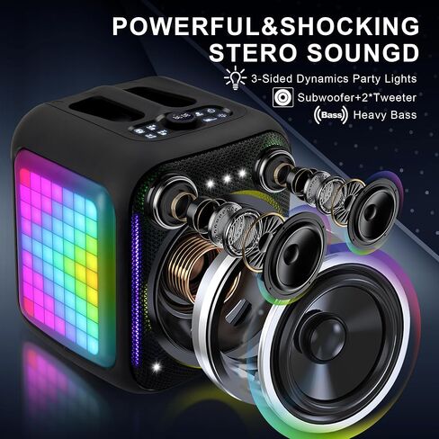 Karaoke Machine Bluetooth Portable Box Party Speaker PA System with 2 UHF Wireless Microphones,6.5"Subwoofer 180W Bass,Dynamic LED Lights, for Adults Kids Home Outdoor,Remote,TWS AUX USB TF in Saudi Arabia