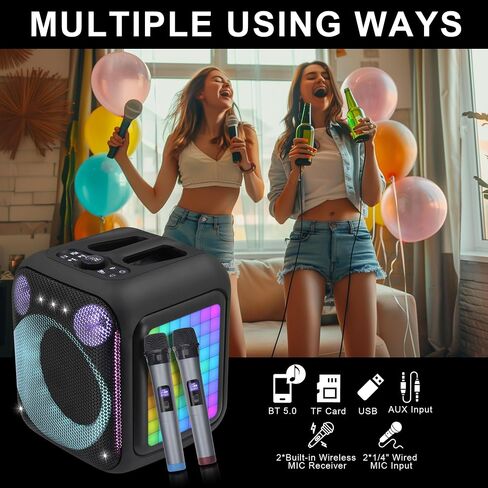 Karaoke Machine Bluetooth Portable Box Party Speaker PA System with 2 UHF Wireless Microphones,6.5"Subwoofer 180W Bass,Dynamic LED Lights, for Adults Kids Home Outdoor,Remote,TWS AUX USB TF in Saudi Arabia