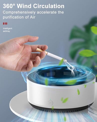 منفضة سجائر متعددة الوظائف بدون دخان، شفط محيطي 360 درجة 2 في 1 منفضة سجائر لتنقية الهواء للسجائر في الأماكن المغلقة والمفتوحة، مكتب السيارة المنزلي، تصميم لتقليل الضوضاء (رمادي) in Kuwait