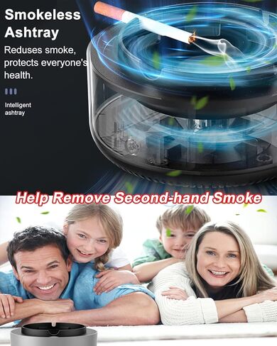 منفضة سجائر متعددة الوظائف بدون دخان، شفط محيطي 360 درجة 2 في 1 منفضة سجائر لتنقية الهواء للسجائر في الأماكن المغلقة والمفتوحة، مكتب السيارة المنزلي، تصميم لتقليل الضوضاء (رمادي) in Kuwait