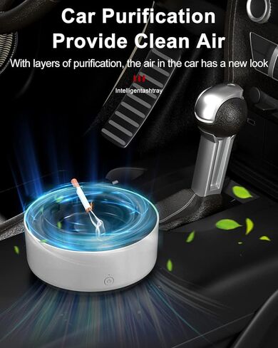 منفضة سجائر متعددة الوظائف بدون دخان، شفط محيطي 360 درجة 2 في 1 منفضة سجائر لتنقية الهواء للسجائر في الأماكن المغلقة والمفتوحة، مكتب السيارة المنزلي، تصميم لتقليل الضوضاء (رمادي) in Kuwait