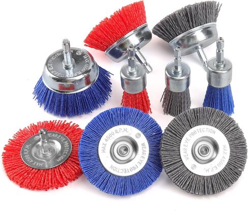 POLIWELL Nylon Filament Brush 9 Pack Abrasive Wire Brush Wheel & Cup Brush Set, Nylon Filament Abrasive Kit with 1/4 Inch Hex Shank for Drill for Remove Rust, Clean Grill, Refinish Flaking Paint in Saudi Arabia