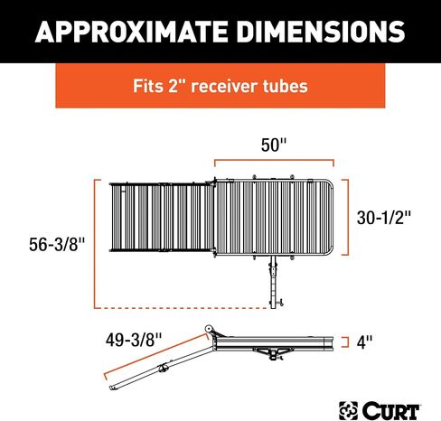 CURT 18112 حاملة بضائع من الألومنيوم الأسود مقاس 50 × 30-1/2 بوصة مع منحدر، ساق قابلة للطي 2 بوصة in Saudi Arabia