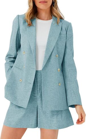 Cicy Bell Womens 2 Piece Outfit Blazer Shorts Set Long Sleeve Double Breasted Business Suit Jackets with Short Pants in Saudi Arabia