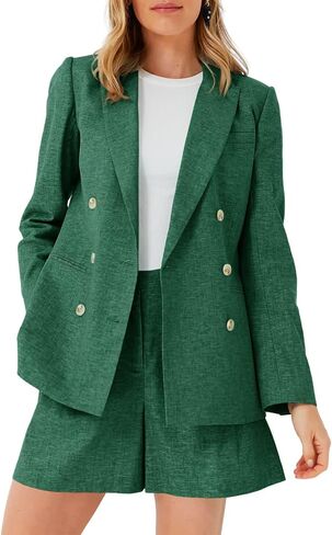 Cicy Bell Womens 2 Piece Outfit Blazer Shorts Set Long Sleeve Double Breasted Business Suit Jackets with Short Pants in Saudi Arabia