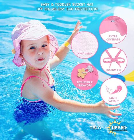 قبعة شمس TSLA Baby UPF 50+، قبعة شاطئ صيفية للحماية من الشمس في الهواء الطلق، قبعة سباحة شبكية داخلية خفيفة الوزن قابلة للتعديل in Kuwait