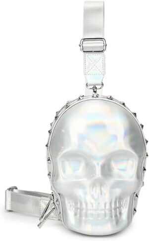 3D Skull Purse Crossbody Sling Bags Wristlet-handbags for Women Rivet Punk Gothic Chest Bag Medium Silvery in Saudi Arabia