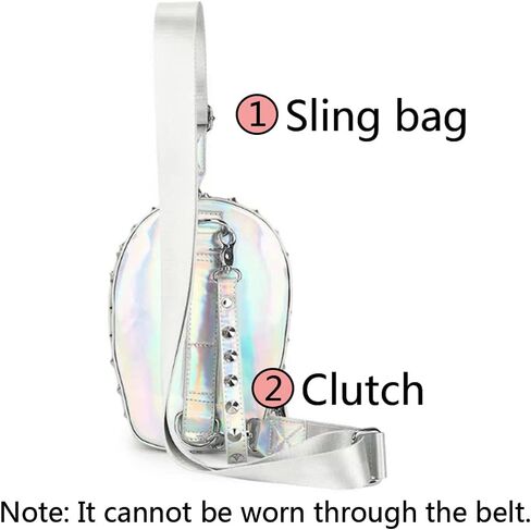 3D Skull Purse Crossbody Sling Bags Wristlet-handbags for Women Rivet Punk Gothic Chest Bag Medium Silvery in Saudi Arabia