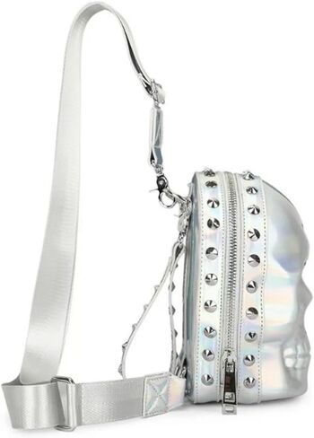 3D Skull Purse Crossbody Sling Bags Wristlet-handbags for Women Rivet Punk Gothic Chest Bag Medium Silvery in Saudi Arabia