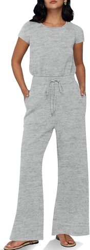 Tongmingyun Womens Wide Leg Jumpsuits Casual Summer Short Sleeve Drawstring Elastic Waist Long Pants Romper with Pockets in Saudi Arabia