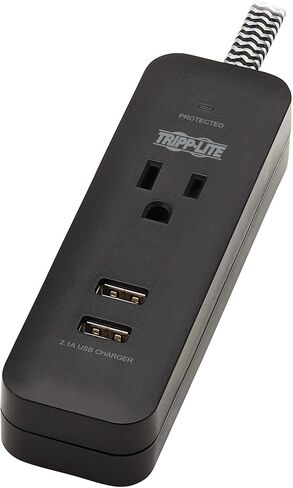 جهاز حماية من التيار الزائد بمنفذ واحد من تريب لايت مع منفذي USB (2.1 أمبير مشترك) - سلك بطول 4 أقدام، قابس 5-15P، 450 جول، أسود (TLP104USB) in Kuwait