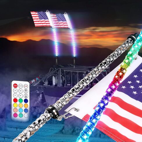 Wayup 2pcs 4ft LED أضواء السوط مع جهاز التحكم عن بعد دوامة مضاءة السياط RGB الرقص / مطاردة ضوء LED السياط الهوائي لUTV ATV Polaris RZR Truck 4X4 SXS Buggy Dune in Saudi Arabia