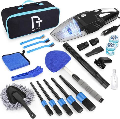 17Pcs Car Interior Detailing Kit, Cleaning Kit with High Power Handheld Vacuum, Brush Set, Windshield Tool, Gel, Microfiber Towels, Complete Care in Saudi Arabia