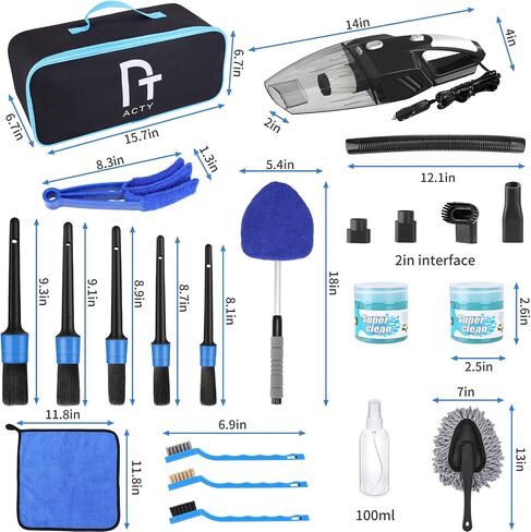 17Pcs Car Interior Detailing Kit, Cleaning Kit with High Power Handheld Vacuum, Brush Set, Windshield Tool, Gel, Microfiber Towels, Complete Care in Saudi Arabia
