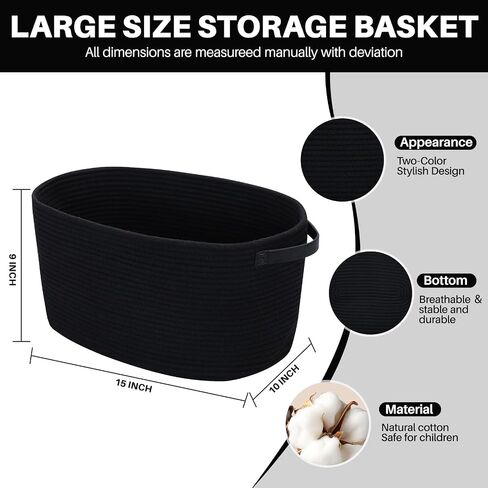 3 Pack Storage Basket for Organizing, Woven Baskets for Storage, Cotton Rope Basket for Towel, Large Blanket Basket for Living Room, Nursery, Baby Room, 15''×10''×9'' ( Brown & White) in Saudi Arabia