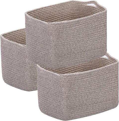 3 Pack Storage Basket for Organizing, Woven Baskets for Storage, Cotton Rope Basket for Towel, Large Blanket Basket for Living Room, Nursery, Baby Room, 15''×10''×9'' ( Brown & White) in Saudi Arabia