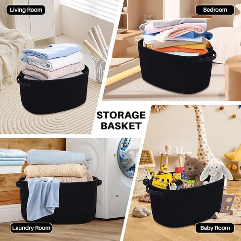 3 Pack Storage Basket for Organizing, Woven Baskets for Storage, Cotton Rope Basket for Towel, Large Blanket Basket for Living Room, Nursery, Baby Room, 15''×10''×9'' ( Brown & White) in Saudi Arabia