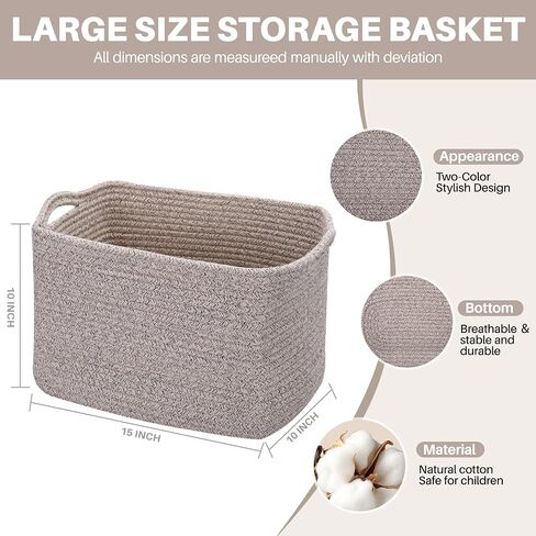 3 Pack Storage Basket for Organizing, Woven Baskets for Storage, Cotton Rope Basket for Towel, Large Blanket Basket for Living Room, Nursery, Baby Room, 15''×10''×9'' ( Brown & White) in Saudi Arabia