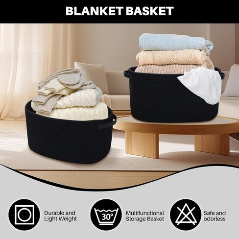3 Pack Storage Basket for Organizing, Woven Baskets for Storage, Cotton Rope Basket for Towel, Large Blanket Basket for Living Room, Nursery, Baby Room, 15''×10''×9'' ( Brown & White) in Saudi Arabia