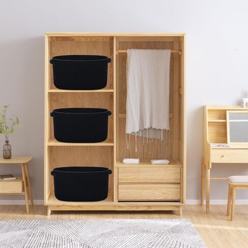3 Pack Storage Basket for Organizing, Woven Baskets for Storage, Cotton Rope Basket for Towel, Large Blanket Basket for Living Room, Nursery, Baby Room, 15''×10''×9'' ( Brown & White) in Saudi Arabia