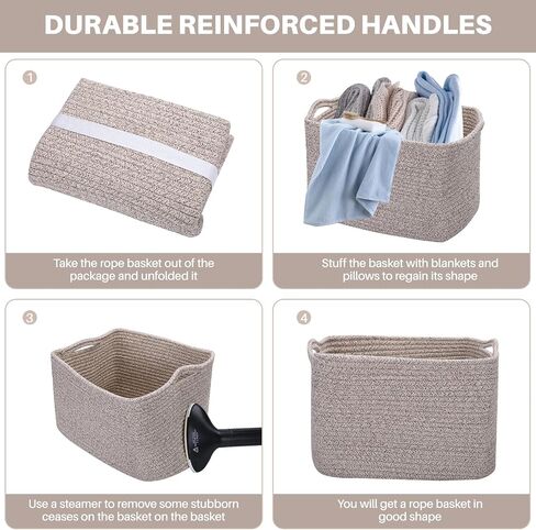 3 Pack Storage Basket for Organizing, Woven Baskets for Storage, Cotton Rope Basket for Towel, Large Blanket Basket for Living Room, Nursery, Baby Room, 15''×10''×9'' ( Brown & White) in Saudi Arabia