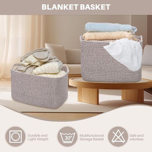 3 Pack Storage Basket for Organizing, Woven Baskets for Storage, Cotton Rope Basket for Towel, Large Blanket Basket for Living Room, Nursery, Baby Room, 15''×10''×9'' ( Brown & White) in Saudi Arabia