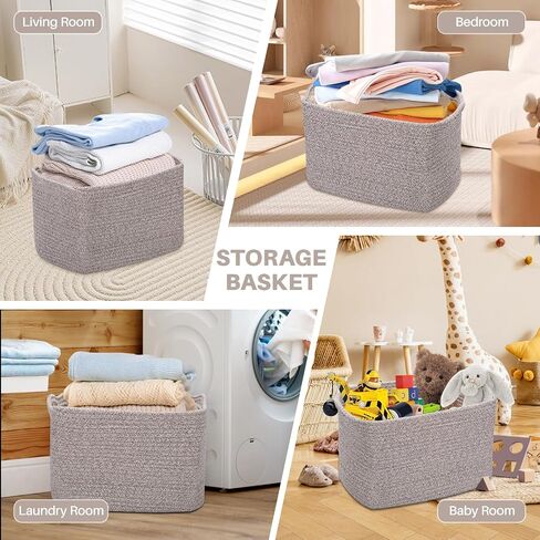 3 Pack Storage Basket for Organizing, Woven Baskets for Storage, Cotton Rope Basket for Towel, Large Blanket Basket for Living Room, Nursery, Baby Room, 15''×10''×9'' ( Brown & White) in Saudi Arabia