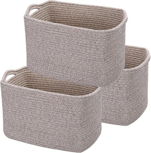 3 Pack Storage Basket for Organizing, Woven Baskets for Storage, Cotton Rope Basket for Towel, Large Blanket Basket for Living Room, Nursery, Baby Room, 15''×10''×9'' ( Brown & White) in Saudi Arabia