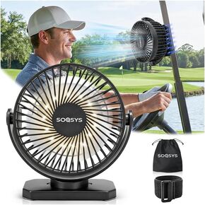 12000mAh Golf Cart Fan Rechargeable Magnetic Base, Battery Operated Fan Portable with 3 Speeds, LED, Timers, Strap, Hook - Golf Cart Accessories Suitable for Club Car Camping Office Cruise Ship in Kuwait