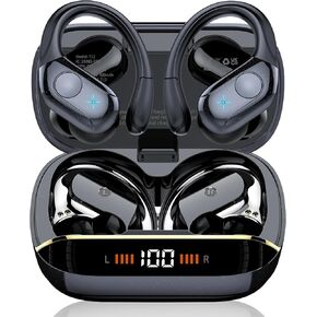 Qecnato سماعات أذن لاسلكية بلوتوث 5.4 سماعات 75 ساعة ستيريو عميق باس رياضية فوق الأذن مع خطافات للأذن، سماعات أذن بلوتوث بشاشة LED مع 4 ميكروفون ENC، سماعة أذن مقاومة للماء IP7 للجري in Kuwait