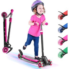 Scooter for Kids Ages 3-5, LED Light Up 3 Wheel Toddler Scooter with 4 Adjustable Heights, Lean-to-Steer Wheels, Safe Metal Brake, Foldable Kick Scooter for Boys Girls, Support 120 lbs, Birthday Gift in Kuwait