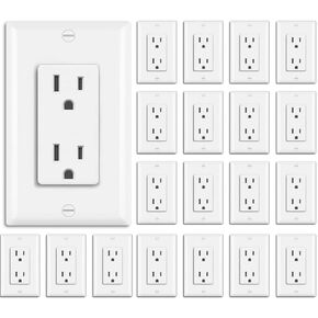 BESTTEN 20 حزمة من مخرج وعاء ديكور الحائط 15 أمبير، غير مقاوم للعبث، لوحة حائط متضمنة، 15 أمبير/125 فولت/1875 وات، مدرج في قائمة UL، أبيض in Kuwait
