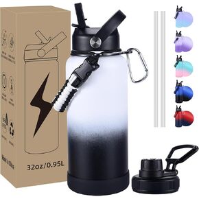 زجاجة مياه معزولة، زجاجات مياه واسعة الفم من الفولاذ المقاوم للصدأ سعة 32 أونصة مع غطاءين مانعين للتسرب ومقبض باراكورد، زجاجة مياه رياضية معزولة بتفريغ الهواء بجدار مزدوج، أرجواني متدرج in Kuwait