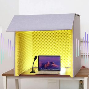 Soundproof Booth Desktop Partition Booth with Top Panel Home-Made Portable Studio Enclosure for Music Studio Bedroom Home, Noise Reduction/Yellow,Yellow in Kuwait