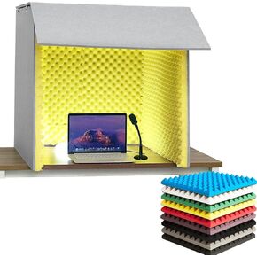 Sound Proofing Panels Portable Sound Proof Foam Panels Soundproof Booth 80 * 80 * 80CM Desktop Soundproof Cover Vocal Recording Booth for Recording Studio, Home, Offices,Yellow in Kuwait