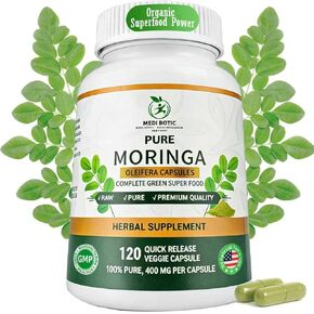 Moringa Capsules 800mg, 120 Moringa Pure Capsules For Energy, Immune Support, Gut Health & Powerful Green Superfood, Rich In Antioxidants, Essential Vitamins & Amino Acids, Non-GMO & Gluten Free in Saudi Arabia
