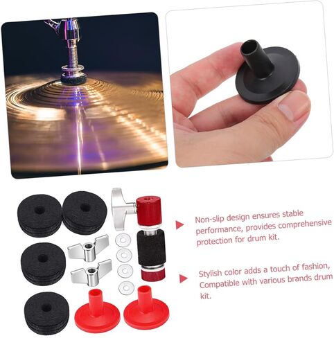 Mikinona Drum Felt Pads and Metal Clutch Gasket Kit Anti-slip Cymbal Accessory for Electronic and Acoustic Drums Protective Pads Compatible with Various Brands Red in Saudi Arabia