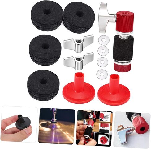 Mikinona Drum Felt Pads and Metal Clutch Gasket Kit Anti-slip Cymbal Accessory for Electronic and Acoustic Drums Protective Pads Compatible with Various Brands Red in Saudi Arabia