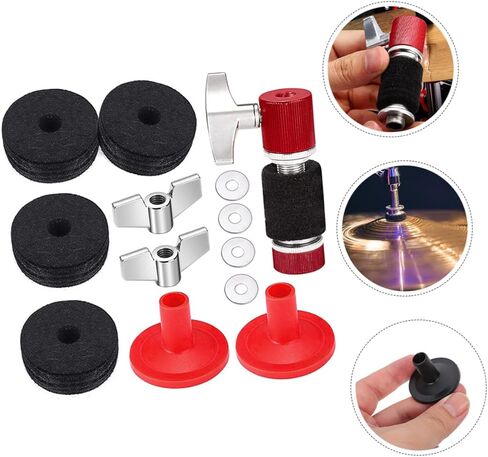 Mikinona Drum Felt Pads and Metal Clutch Gasket Kit Anti-slip Cymbal Accessory for Electronic and Acoustic Drums Protective Pads Compatible with Various Brands Red in Saudi Arabia