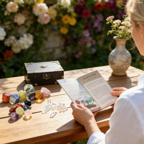 Juniful Unic 23-Piece Crystal Healing Set with 7 Raw & 7 Polished Stones, 9 White Quartz. Authentic Brazil & Uruguay Crystals in Wooden Box. Complete Chakra Kit with Guide for Meditation, Reiki, Gift in Saudi Arabia