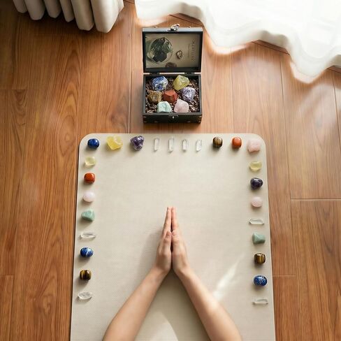 Juniful Unic 23-Piece Crystal Healing Set with 7 Raw & 7 Polished Stones, 9 White Quartz. Authentic Brazil & Uruguay Crystals in Wooden Box. Complete Chakra Kit with Guide for Meditation, Reiki, Gift in Saudi Arabia