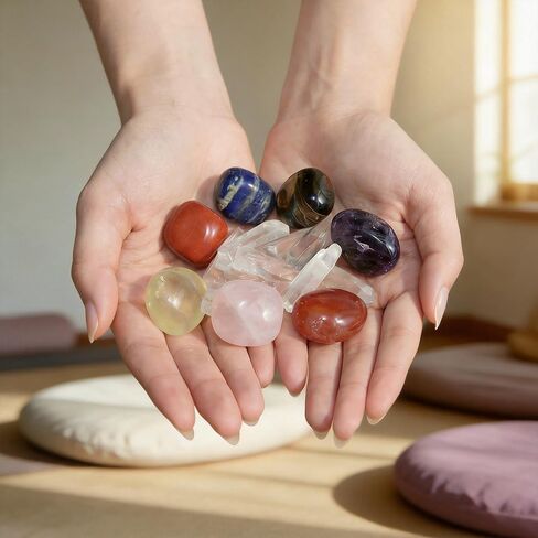 Juniful Unic 23-Piece Crystal Healing Set with 7 Raw & 7 Polished Stones, 9 White Quartz. Authentic Brazil & Uruguay Crystals in Wooden Box. Complete Chakra Kit with Guide for Meditation, Reiki, Gift in Saudi Arabia
