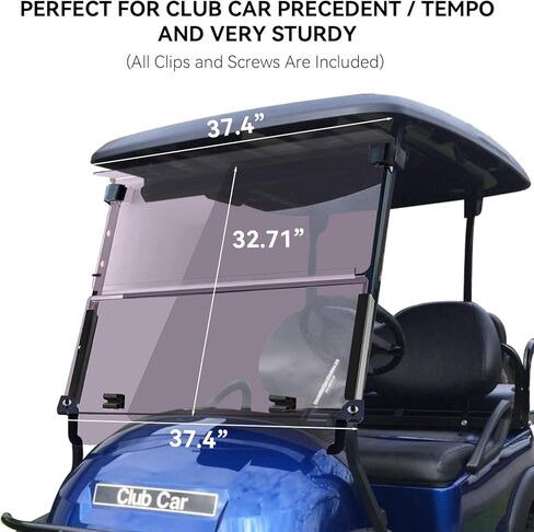 الزجاج الأمامي لعربة الجولف المدمجة من Club Car Precedent Tempo Flip Flop، لون ملون، سمك 3/16 بوصة، يناسب سيارة Club Precedent Tempo 2004+ in Kuwait