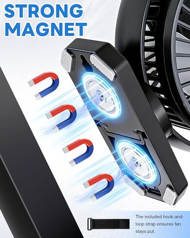12000mAh Golf Cart Fan Rechargeable Magnetic Base, Battery Operated Fan Portable with 3 Speeds, LED, Timers, Strap, Hook - Golf Cart Accessories Suitable for Club Car Camping Office Cruise Ship in Kuwait